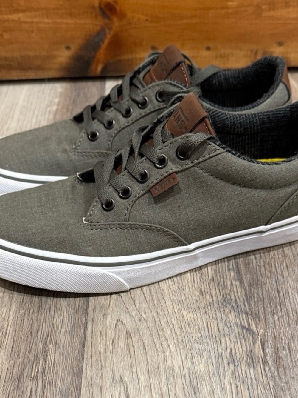 Vans Men’s grayish with White Sole and Brown Accents
